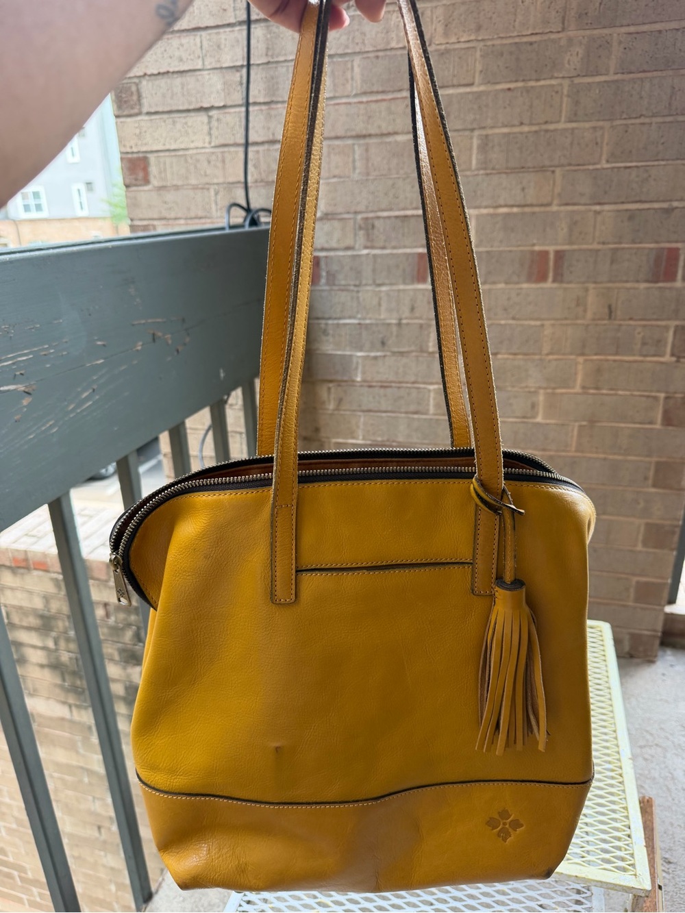 Patricia Nash Mustard Yellow Leather Shoulder Bag with Tassel